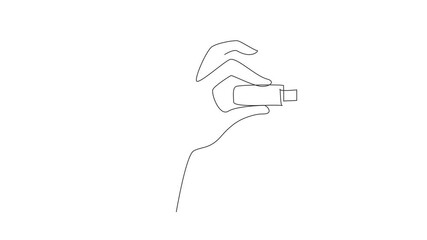 Aufkleber - Animation of a single continuous line drawing hand is holding a flash drive. Has the largest storage media up to 1TB. Small things with many benefits. National Flash Drive Day. Full length motion