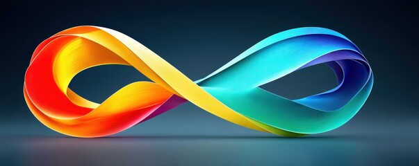 Poster - A vibrant, swirling infinity symbol in multiple colors against a dark background, representing continuity and creativity, Diversity Inclusion And Belonging.