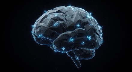 Aufkleber - Abstract Polygonal Brain Model with Glowing Connections Representing Intelligence and Artificial Intelligence on a Black Background