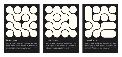 Wall Mural - set of black poster with geometric shapes pattern. liquid connected dots, line shapes. elements form, modern design for card, invitation, wallpaper, poster	
