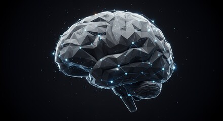 Aufkleber - Digital Brain Concept Showing Neural Network Connections and Artificial Intelligence with Polygon Mesh on Black Background