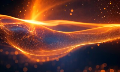 Poster - Abstract orange wave background with glowing particles for festive concept