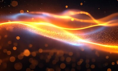 Poster - Abstract Glowing Particle Waves Moving with Fluid Dynamics on Dark Background, 4K