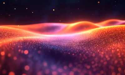 Poster - Abstract particle flow background with glowing light waves and bright bokeh dots