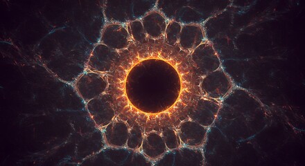 Aufkleber - Abstract fractal design featuring a central black hole surrounded by glowing energy and intricate network patterns radiating outwards