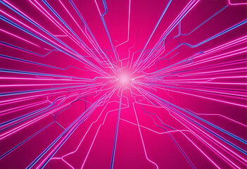 Poster - Abstract Cybernetic Network: A vibrant display of interconnected neon lines pulses with energy, evoking the intricate pathways of data transmission and the complexities of modern technology. 