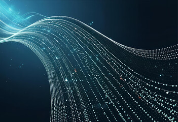 Poster - Digital Flow: Capturing the essence of technological advancement, this image visualizes digital streams in an ethereal display, the blue backdrop adding a sense of depth and sophistication.