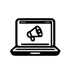Poster - Laptop screen displaying a megaphone symbol in a minimalist style 