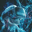 © Alena Peshekhonova - A futuristic office where an employee in VR glasses interacts with a holographic interface displaying chart