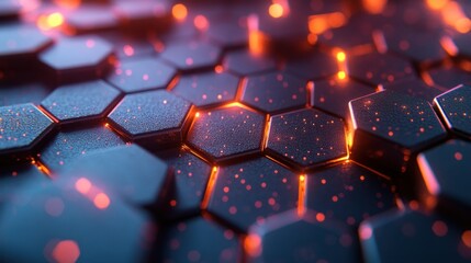 Fototapete - Abstract Hexagon Pattern with Glowing Edges: A Digital Art Piece