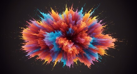 Poster - Vibrant Burst of Colorful Powder Explosion Against Dark Backdrop Creates a Dynamic Visual, Perfect for Abstract Art and Design Projects, Highlighting Energy and Creativity