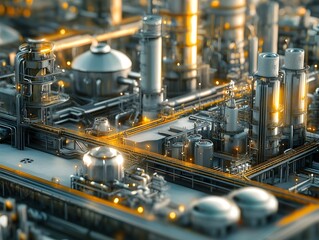 Poster - A detailed aerial view of an industrial complex showcasing intricate pipelines and machinery