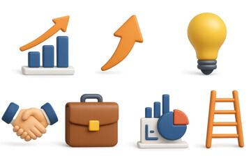 Poster - Dynamic 3d icons depicting business growth strategies and success concepts