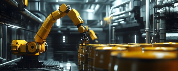 Poster - A modern industrial scene showcases a robotic arm engaged in precision tasks
