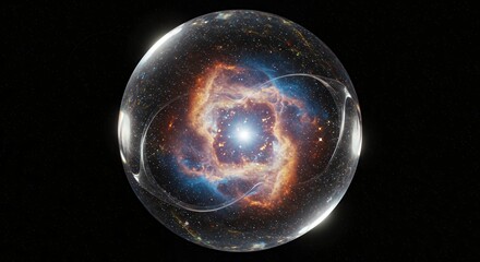 Poster - Captivating cosmic nebula enclosed in a transparent orb floating in space, showcasing the beauty of the universe and the wonders of astronomy