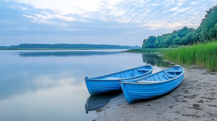 Naklejka na meble A peaceful tidal estuary in Essex, with small boats resting on the water at dusk