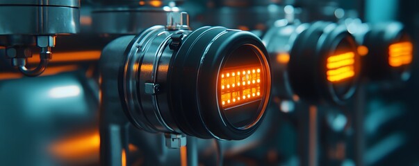 Poster - close-up of industrial sensor with glowing led indicators, showcasing advanced technology and precis