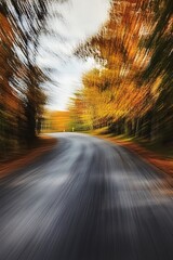 Aufkleber - Empty asphalt road winding through forest in motion blur