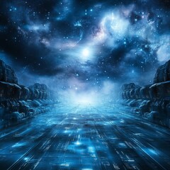 Poster - Galactic journey through cosmic nebulae deep space digital artwork sci-fi futuristic perspective