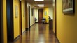 © mas - Empty office hallway with yellow walls and wooden floor. Possible use for stock photo