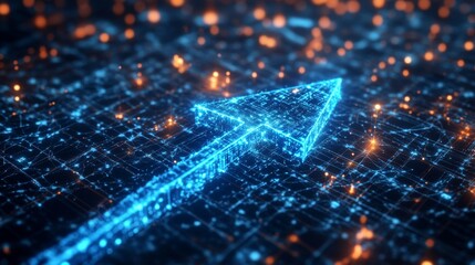 Poster - Digital arrow navigating through data streams virtual environment infographic abstract concept