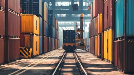 Aufkleber - container handling operations shipping yard industrial scene urban environment wide angle logistics 
