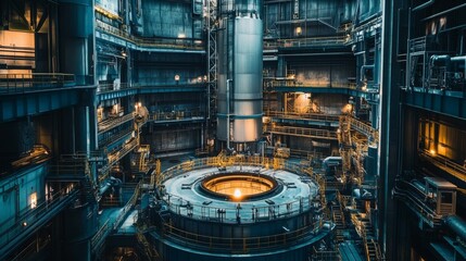 Poster - Industrial rocket assembly process launch facility interior view high-tech environment futuristic concept for innovation