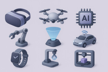 Poster - Futuristic tech icons: 3d collection featuring ai, drones, ar, robotics, and more