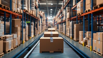 Poster - Efficient package sorting warehouse logistics process indoor environment close-up view supply chain management