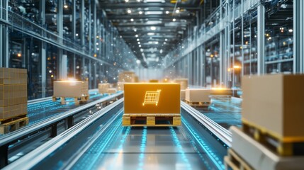 Poster - Automated package sorting event warehouse industrial process high-tech environment aerial view logistics efficiency