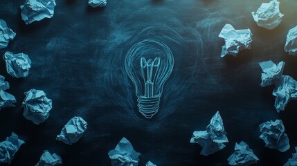Poster - Creative idea generation office desk graphic illustration indoor top-down view innovation concept for brainstorming