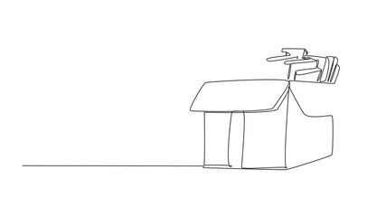 Poster - animated self drawing of continuous one line drawing cardboard box containing books. arranged very n