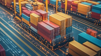 Poster - logistics operations and transportation management industrial port digital art urban environment aer