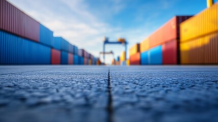 Poster - Industrial container terminal with loading gantry crane in the background