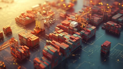 Poster - industrial logistics operations warehouse digital art urban setting aerial view supply chain efficie