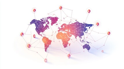 Poster - global connectivity through technology a colorful world map illustration in a digital networking env