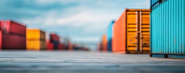 Poster - Concrete floor offering view of shipping containers at port