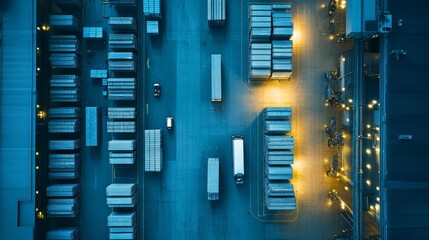 Poster - logistics operations in a warehouse aerial view nighttime modern environment urban concept for effic