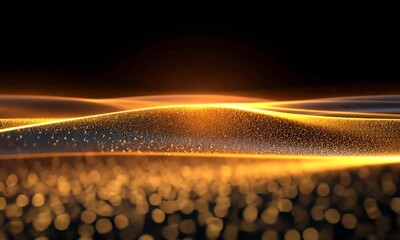 Poster - Abstract golden wave particles flowing on black background creating an elegant feel