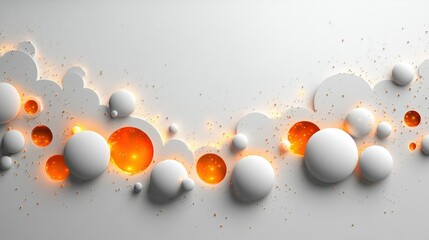 Fototapete - Abstract 3D Render: Glowing Spheres and White Clouds