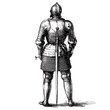 © NatthaphonSiri - Rear View of a Medieval Knight in Full Armor with Sword. A detailed illustration of a historical warrior.
