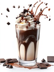 Poster - Indulgent chocolate milkshake with whipped cream and chocolate drizzle showcasing dessert perfection : Generative AI