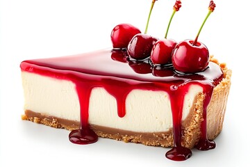 Aufkleber - Delicious slice of cherry cheesecake with glossy topping and fresh cherries : Generative AI