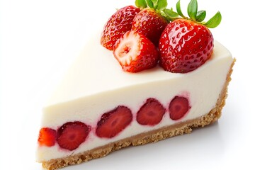 Poster - Decadent Strawberry Cheesecake Slice with Juicy Strawberries Garnish : Generative AI