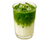 Iced matcha latte isolated on transparent background