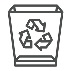 Poster - Deleted files basket line icon, windows pack concept. Vector graphics. Transparent basket with arrows, recycling sign on white background, outline style icon for mobile or web design.