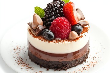 Poster - Elegant Chocolate Cheesecake with Layers of Creamy Texture and Garnished with Fresh Berries for Enjoyment : Generative AI