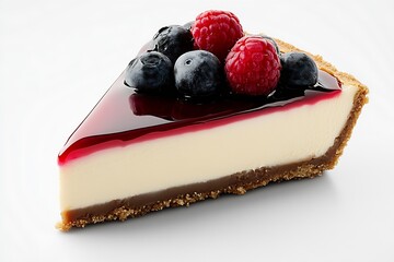 Poster - Deliciously Fresh Raspberry and Blueberry Cheesecake Slice With Glaze and Crust : Generative AI