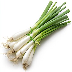Poster - Vibrant bunch of green onions tied together with fresh green stalks and white bulbs perfect for cooking : Generative AI