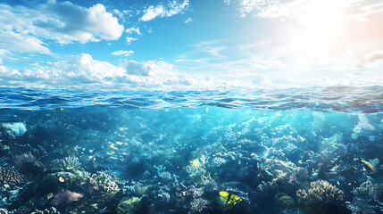 Poster - An AI powered system analyzing oceanic data for climate change and environmental preservation, marine environment with real-time ocean data and climate change modeling, Environmental technology style